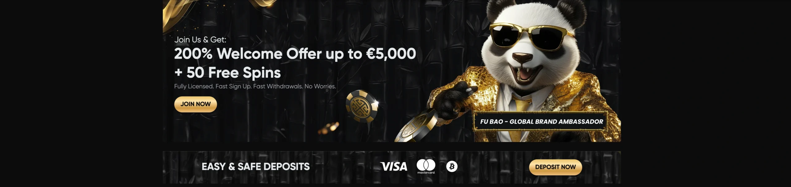 Bannière du bonus de bienvenue au casino Golden Panda