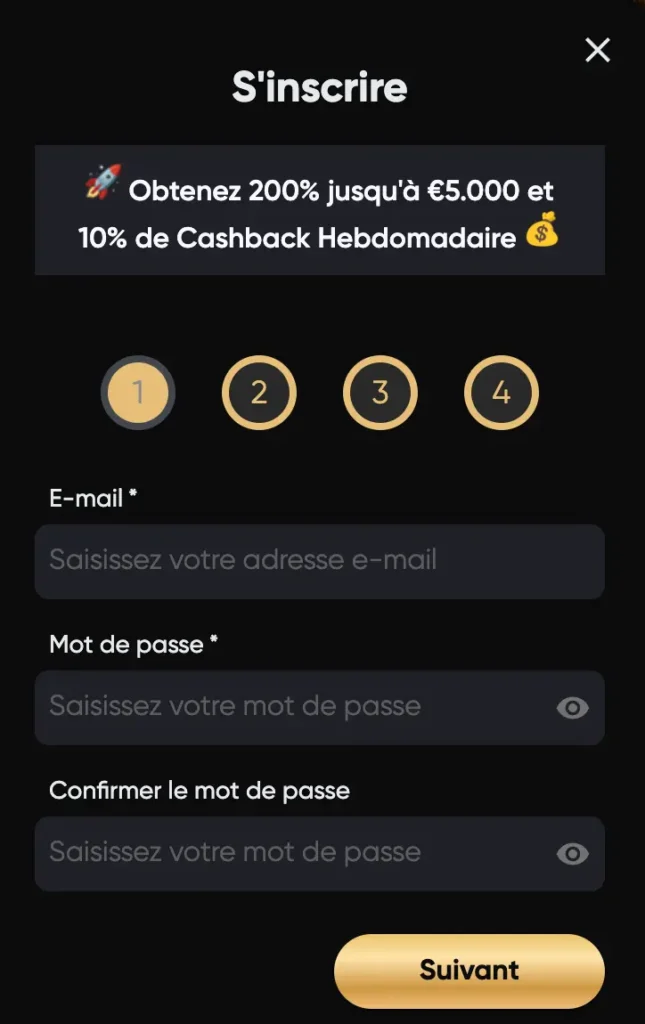 Étapes d'inscription sur le site Golden Panda Casino