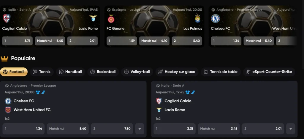 Autres disciplines de paris disponibles sur Golden Panda casino